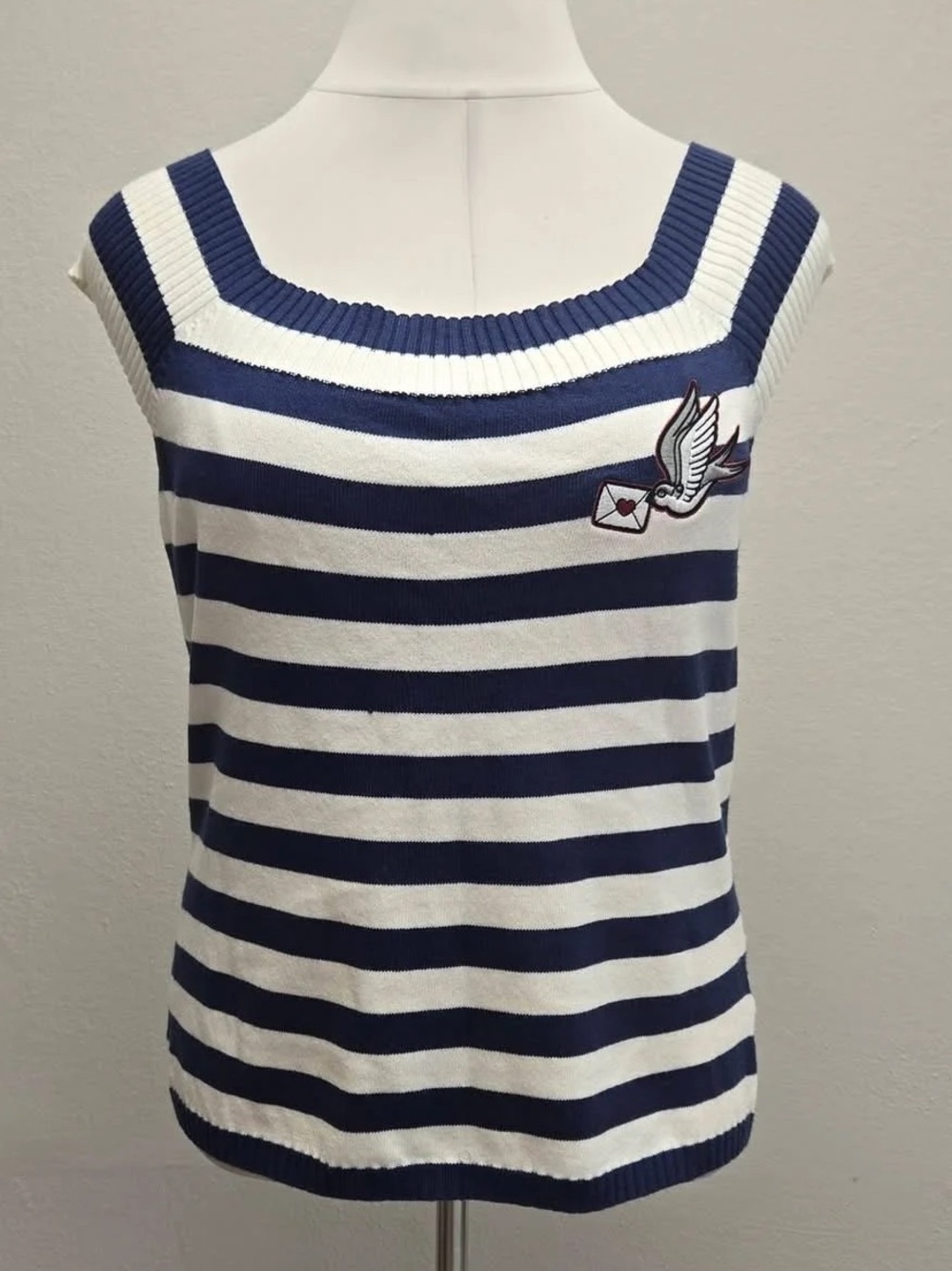 Hell Bunny Navy Blue Striped Sparrow Knit Top - Size 22/24
